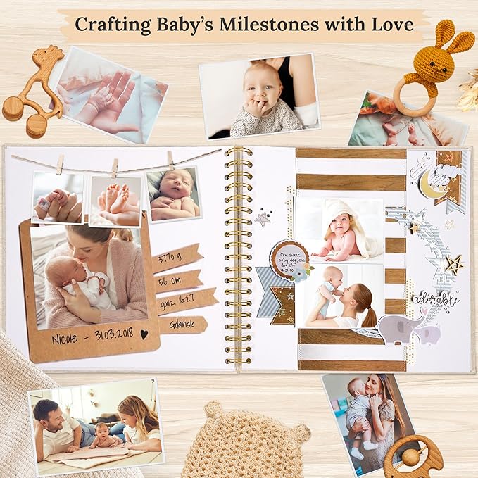 Scrapbook Photo Album Linen Cover, 8 x 8 Inch Hardcover Kraft White Pages Memory Book, for Travel Wedding Guest Book Christmas Baby Shower (20 Sheets/ 40 Pages,Yellow)