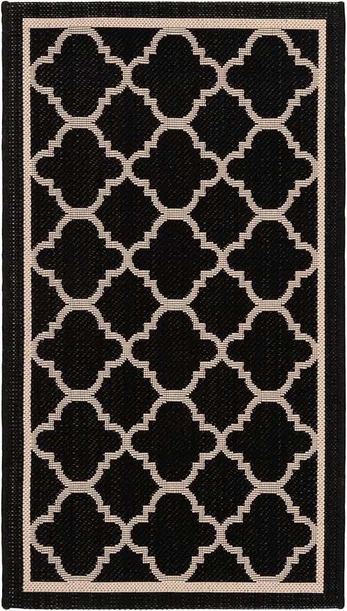SAFAVIEH Washable Rug Outdoor Courtyard Collection - 2' x 3'7", Black & Beige, Non-Shedding & Easy Cleaning, Ideal for Patio, Front Door, Entryway, Doormat (CY6918-226)