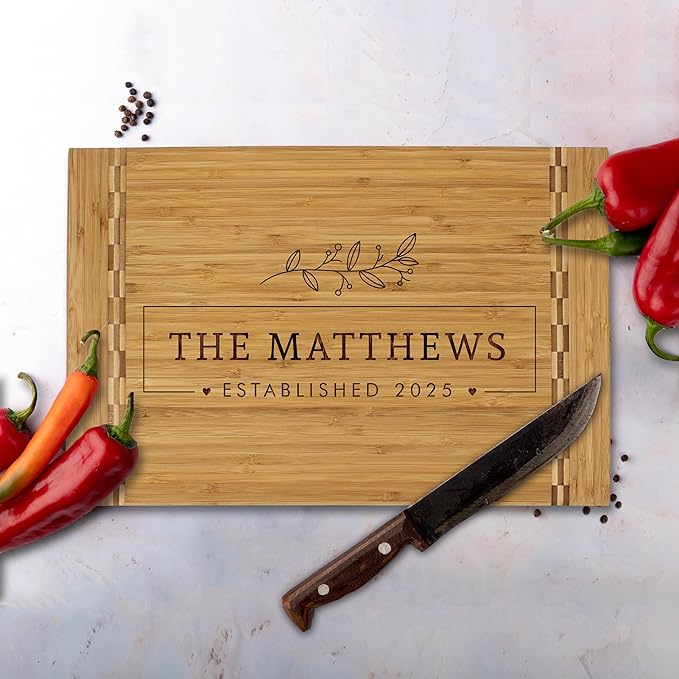 Deluxe Custom Personalized Wedding Anniversary Couples Bamboo Cutting Board Gift (Custom Personalized)
