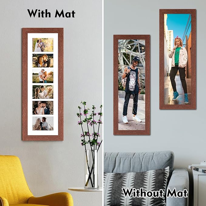 8x26 Picture Frame Display 6 opening 4X6 Picture Frame Collage,Multi Photo Frame with Mat,Plexiglass,Wall or Tabletop Decor,Walnut Wood Grain
