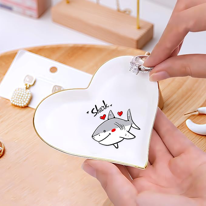 Shark Ring Holder Dish Tray, Gifts For Women Teens Girls, Shark Lovers Themed Stuff Accessories Things Decor Merch, Home Room Ring Earrings Necklace Organizer Holder!