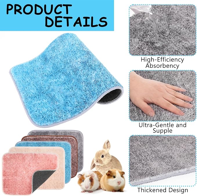 10 PCS Guinea Pig Liner Washable Rabbit Cage Liner 12x16 Inch Reusable Guinea Pig Bedding Mats for Small Animals Rabbit Hamster Chinchillas Rat Washable Bedding Pads in Gray Yellow Pink Brown and Blue