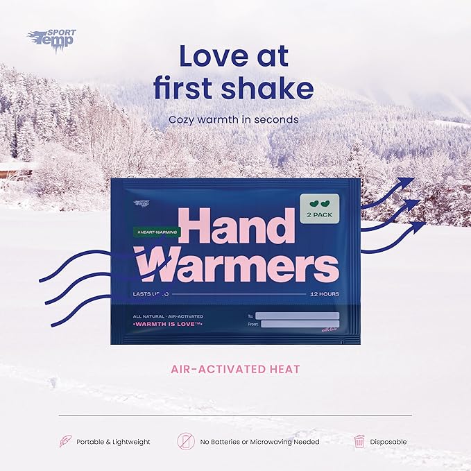Heart Shape Hand Warmers - Up to 12 Hours of Heat, Super Long Lasting - Easy, All Natural - Air Activated, for Body & Hands - Odorless Hot Hand Warmer - Sport Temp