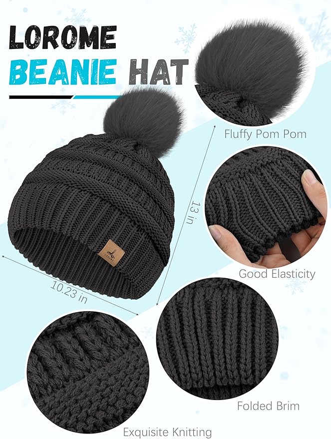 Winter Hat Scarf Gloves and Ear Warmer, Knit Warm Beanie Hat Touch Screen Gloves Long Knitted Plaid Scarf Set Gifts for Women