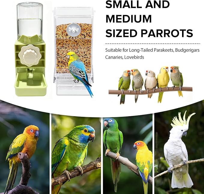 Lemtrflo No Mess Bird Cage Feeder, Automatic Bird Water Dispenser | Parakeet Cage Accessories