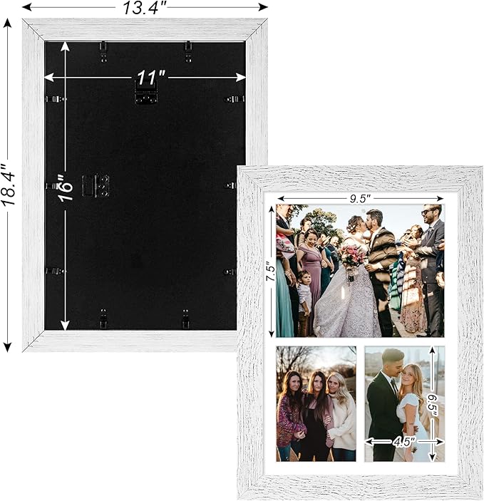 11x16 Picture Frame Display 3 opening Picture Frame 5x7 and 8x10 Collage,Multi Photo Frame with Mat,Plexiglass,Horizontal and Vertical Formats for Wall Decor,Distressed White Wood Grain