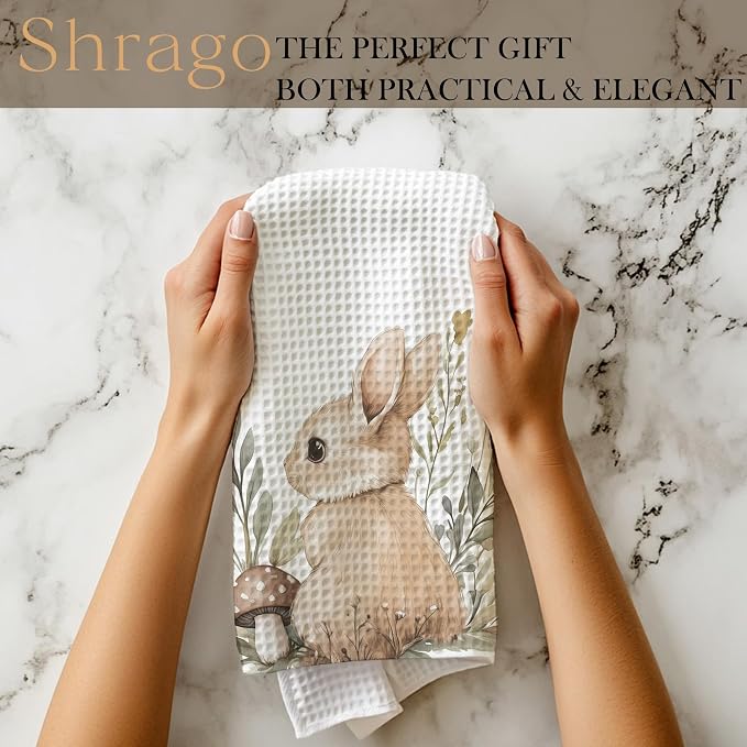 Bunny Gifts Kitchen Towels, Gifts for Bunny Lovers Women Dish Tea Towels for Kitchen, Cute Rabbit Mushroom Botanical Decorative Hand Towel for Kids Bathroom Decor, 16x24 Inch