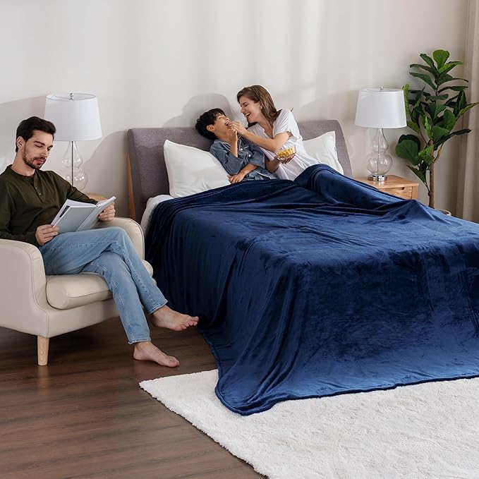 Berkshire Blanket VelvetLoft Big Oversized King Family Blanket, All Season Mid-Weight Ultra Silky and Fuzzy, Seamless Extra Large(Dress Blues, 120x120 Inches)