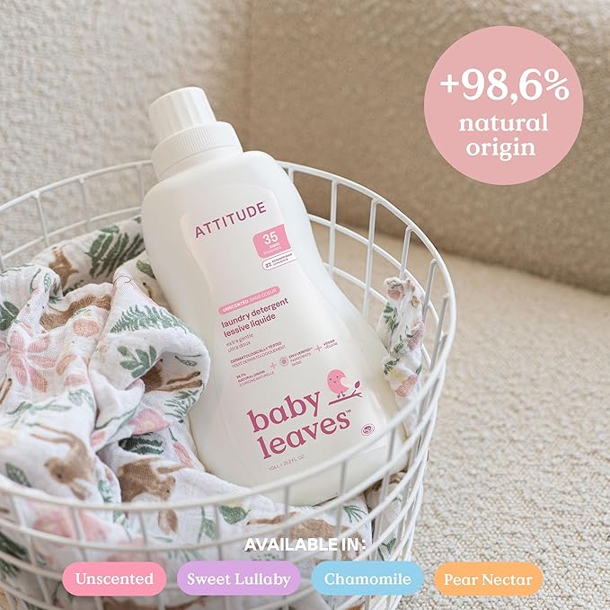 ATTITUDE Baby Laundry Detergent Liquid, EWG Verified, Safe for Baby Clothes, Infant, Newborn, Vegan, Naturally Derived Washing Soap, HE Compatible, (Pack of 6)