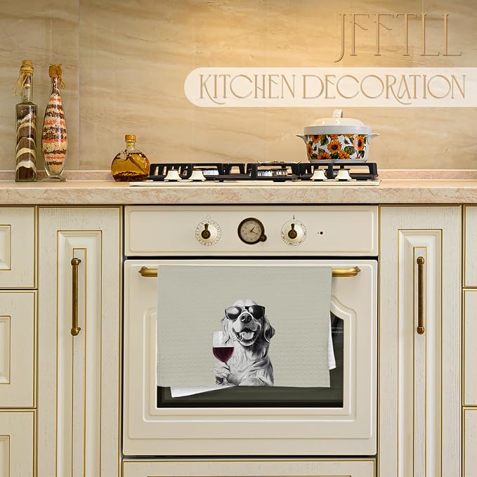 Golden Retriever Decor Kitchen Towels, Golden Retriever Gift Dish Tea Towel for Kitchen Decor, Bar Towels for Bartender, Wine Lover Gifts, 16x24 Inch (Yellow)