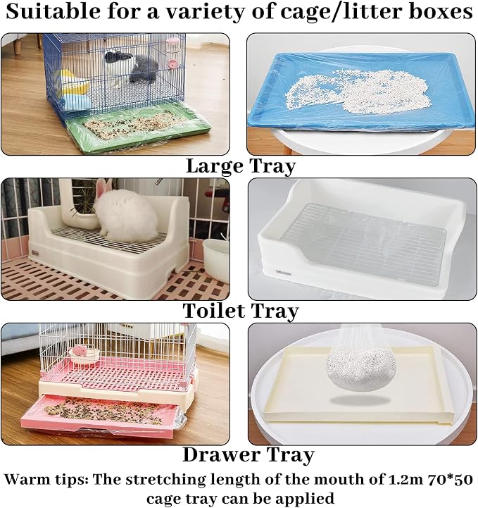 BNOSDM 100 PCS Disposable Rabbit Cage Liner 28"x20" Plastic Guinea Pig Cage Bedding Hamster Litter Pan Bags Universal Toilet Film for Bunny Chinchilla Ferret Hedgehog Small Animals (47")