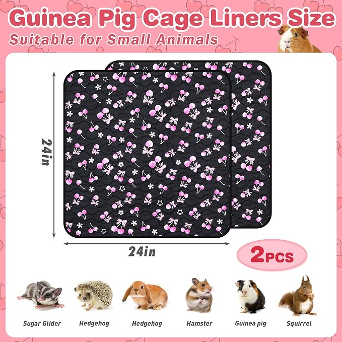 2 Pack Waterproof Guinea Pig Cage Liner, 24" x 24" Washable Reusable Guinea Pig Liner, Super Absorbent Leak-Proof Pet Pee Pad Mats for Guinea Pigs Rabbit Chinchilla Bunny Hamster