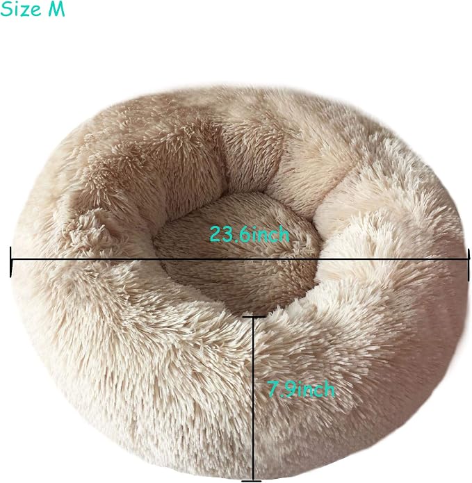 Dog Bed for Small Dogs & Cats, 24 Inch Medium Fluffy Washable Donut Bed | Plush Puppy Bed and Cat Bed for Pets up to 25 lb, High-Loft Polyester Fill with Water-Resistant Non-Skid Base for Indoor Use