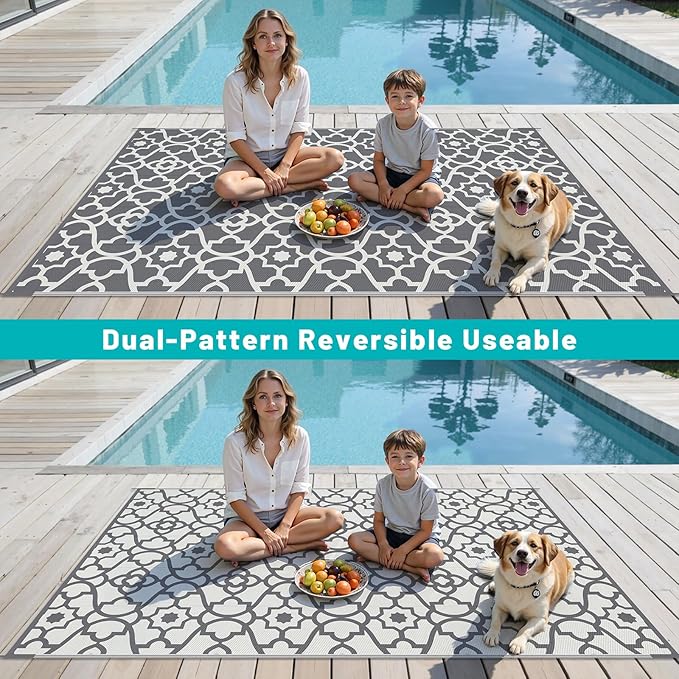 HEBE Outdoor Rug Waterproof 6x9, Plastic Straw Rug Camping Rug, Reversible Outdoor Patio Rugs RV Mat Clearance, Indoor Outside Floor Carpet for Porch,Deck,Camper,Balcony,Backyard