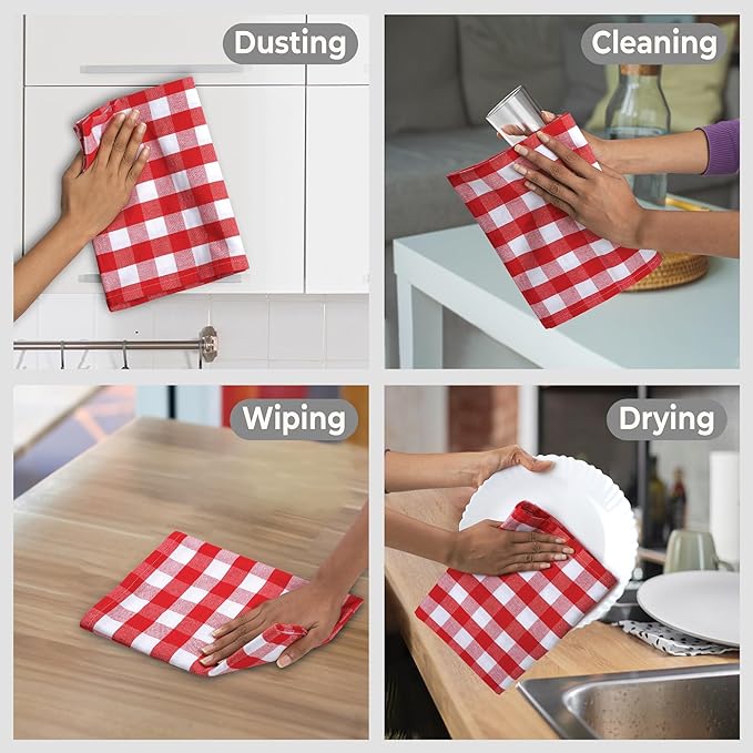 Urban Villa Kitchen Towels Set of 6 Buffalo Checks Red//White Kitchen Towels 20X30 Inches 100% Cotton Highly Absorbent Kitchen Towels Premium Quality Ultra Soft Mitered Corners KitchenTowels