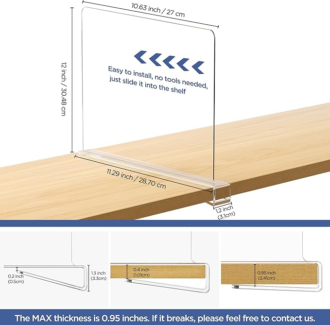 HBlife 𝟭𝟮 𝗜𝗻𝗰𝗵𝗲𝘀 𝗧𝗮𝗹𝗹 [𝗘𝘅𝘁𝗿𝗮 𝗧𝗮𝗹𝗹 𝗩𝗲𝗿𝘀𝗶𝗼𝗻] Clear Shelf Dividers, 2 Pack Purse Organizer for Closet Perfect for Sweater, Shirts, Handbags, Acrylic Bookshelf for Organization