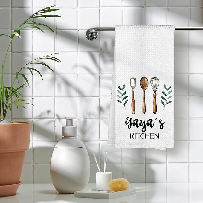 Yaya's Kitchen Towels, Yaya Grandma Christmas Birthday Gifts Hand Towels for Yaya Grandma from Grandkids, Rustic Farmhouse Decorative Tea Dish Towels for Room Mother's Day Decor 16x24 in