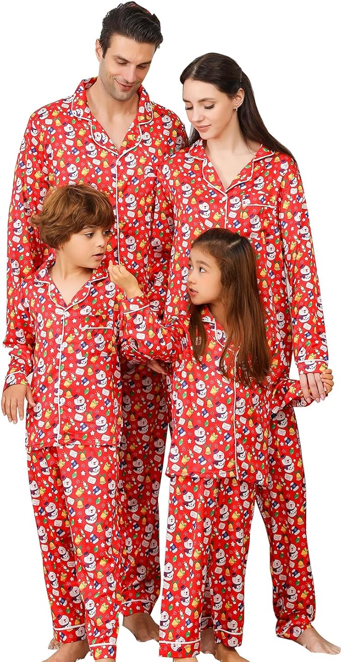 ANGELGGH Family Christmas PJs Matching Sets 2 Pcs Festival Party Pajamas Holiday Warm Sleepwear Couples Button Loungewear