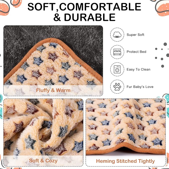 Reginary 4 Pcs Guinea Pig Fleece Blankets, Star Pattern, 12 x 12 Inch | Waterproof Washable Cage Liners, Absorbent Double Layer Bedding for Guinea Pigs, Reusable Pads for Hamsters Rabbits