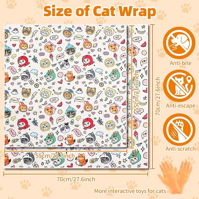 27.55" Cat Grooming Wrap for Cutting Nails Self Adhesive Cat Wrap for Nail Clipping Cat Restraint Blanket for Pet Cleaning and Beauty