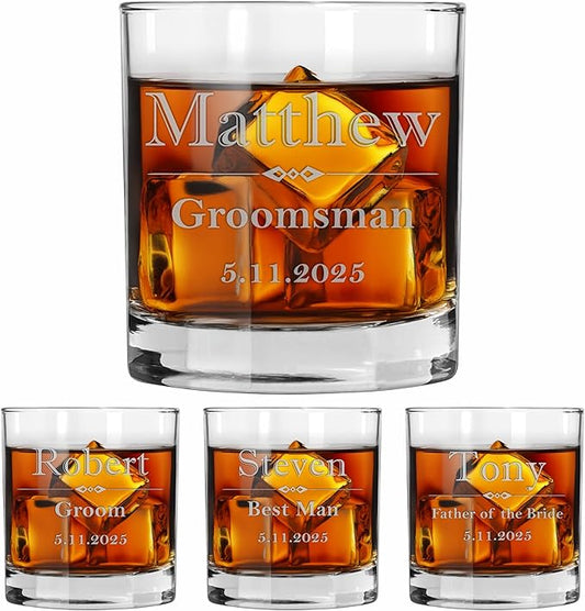 Blue Ridge Mountain Gifts Personalized Engraved 11oz Whiskey Glass – Custom Groomsmen Gift for Wedding Party – Etched Rocks Glass for Bourbon, Scotch, and Cocktails (4)