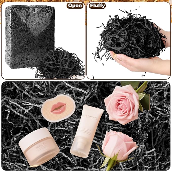 2LB Crinkle Cut Paper Shred Filler,Shredded Paper For Gift Basket Filler,White Confetti,Crinkle Cut Papers For Gifts Wrapping, Basket Filling, Birthdays, Weddings, Anniversaries-Black
