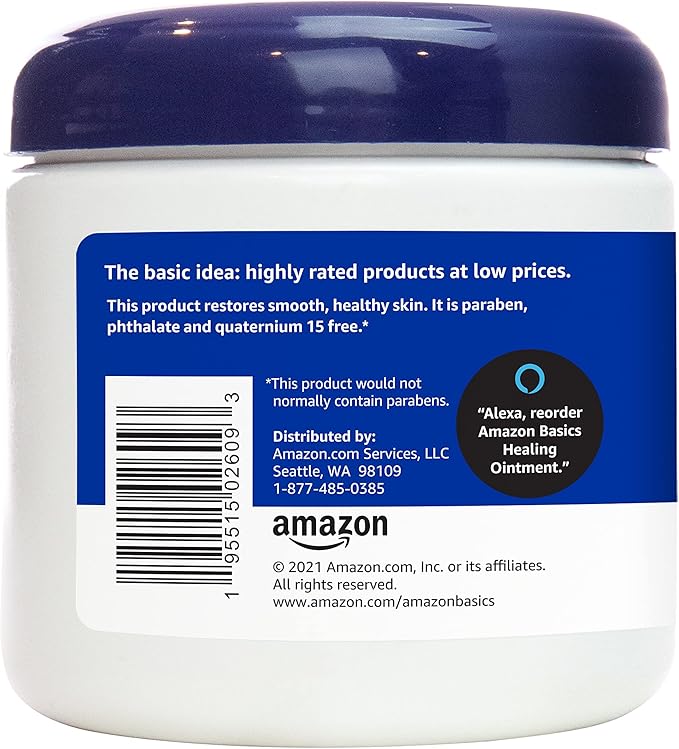 Amazon Basics Healing Ointment & Skin Protectant for Dry & Cracked Skin and Chapped Lips, Fragrance Free, 14 Oz (Pack of 4)