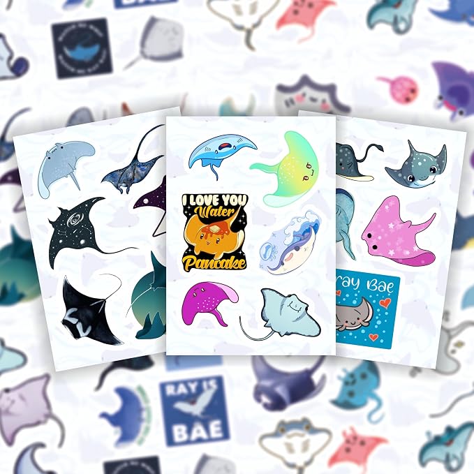 100Pcs Stingray Stickers for Water Bottle and Laptop - Ocean Animal Party Supplies, Decorations & Gifts, Waterproof Vinyl Decals, Gifts for Women & Men
