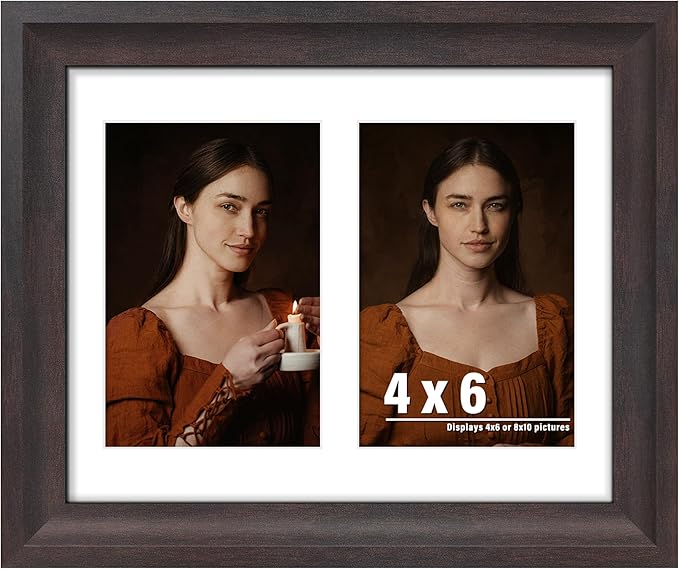 8x10 Picture Frame 4x6 Collage Picture Frame Displays Double 4x6 inch Photos or 8x10 (Without Mat) Wall Decor or Tabletop Walnut