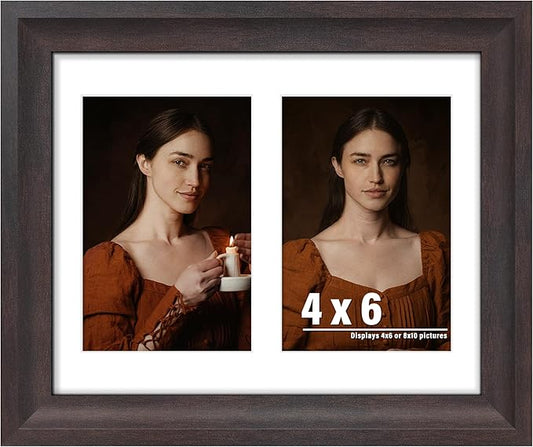 8x10 Picture Frame 4x6 Collage Picture Frame Displays Double 4x6 inch Photos or 8x10 (Without Mat) Wall Decor or Tabletop Walnut