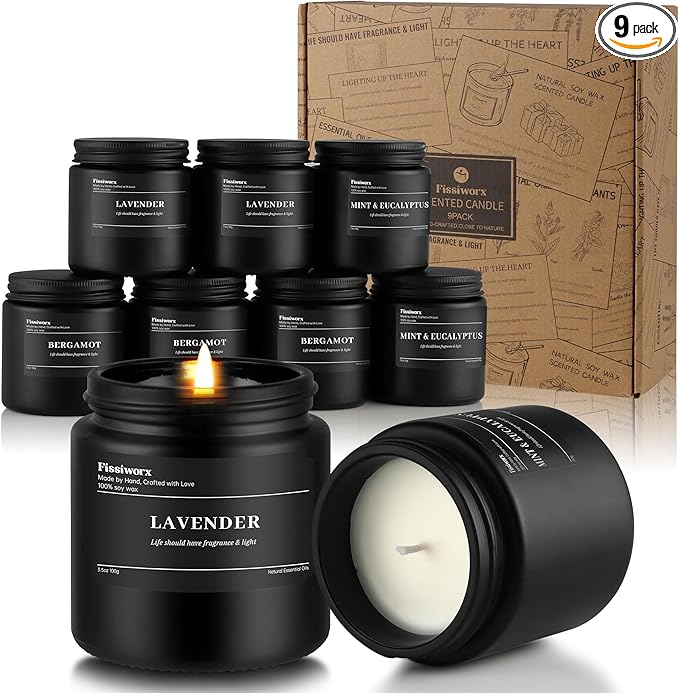 9 Pack Scented Candles Set Gifts for Men, Aromatherapy Candle Set with Scents （Lavender/Lemongrass &Eucalyptus/Bergamot）- Gift for Dad, Boyfriend, Birthday, Father’s Day, Anniversary