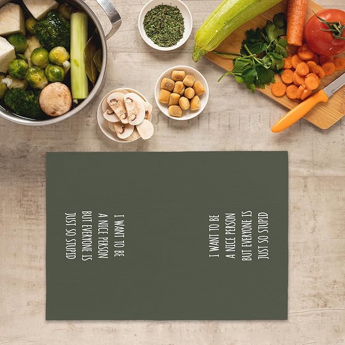 Funny Humorous Green Kitchen Towels Adult Humor, Sarcastic Gifts for Women Hand Towels for Bathroom, I Want to Be a Nice Person Decorative Tea Towels Dish Towels 16x24 Inch