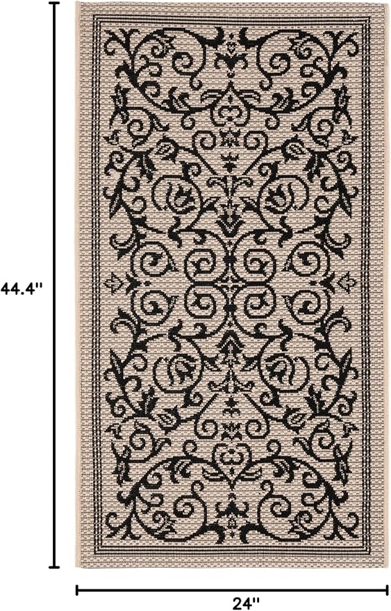 SAFAVIEH Washable Rug Outdoor Courtyard Collection - 2' x 3'7", Sand & Black, Non-Shedding & Easy Cleaning, Ideal for Patio, Front Door, Entryway, Doormat (CY2098-3901)