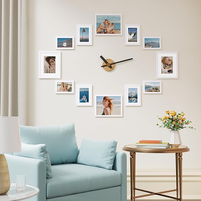 Vittanly 12 Pack Picture Frames Collage Wall Decor for Mounting or Tabletop Display, Gallery Wall Frame Set for Family, Multi Sizes Including 4pcs 8x10, 4pcs 5x7, 4pcs 4x6, White