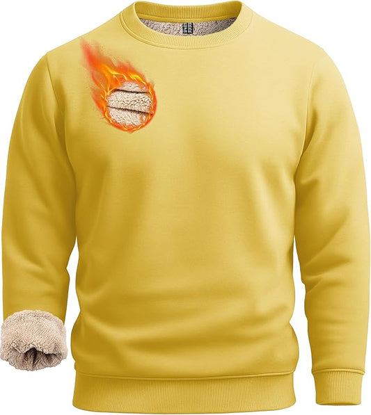 Boladeci Men's Full Sherpa Lined Crewneck Sweatshirts Heavy-weight Fleece Pullover Thick Thermal Long Sleeve Cotton