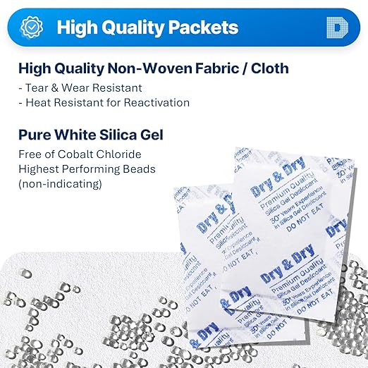 Dry & Dry 10 Gram Silica Gel Packets [1500 Packets], Rechargeable Fabric Silica Gel Packs, Desiccant Packs for Storage