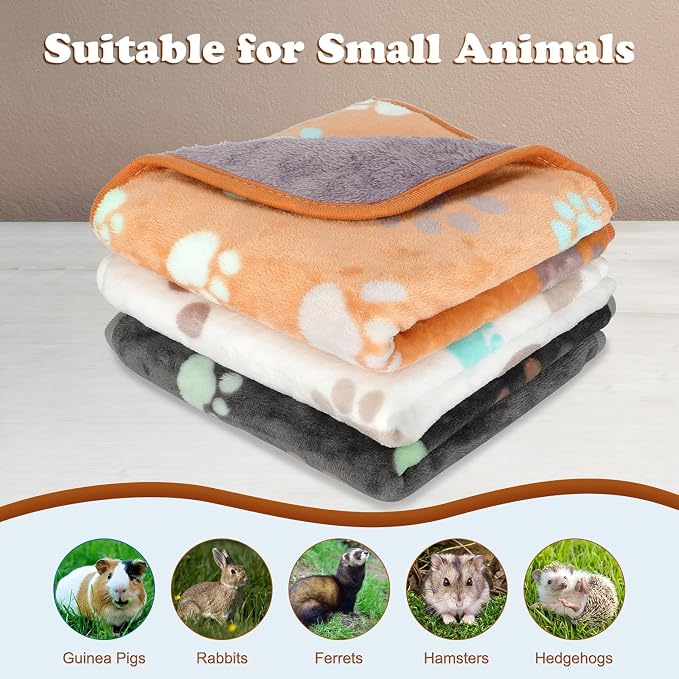 YUEPET Waterproof Guinea Pig Blankets 3 Pack, Fleece Cage Liners, L | Guinea Pig Fleece Cage Liners, Waterproof Backing, Machine Washable, Soft Fleece Surface, 48 x 24 in