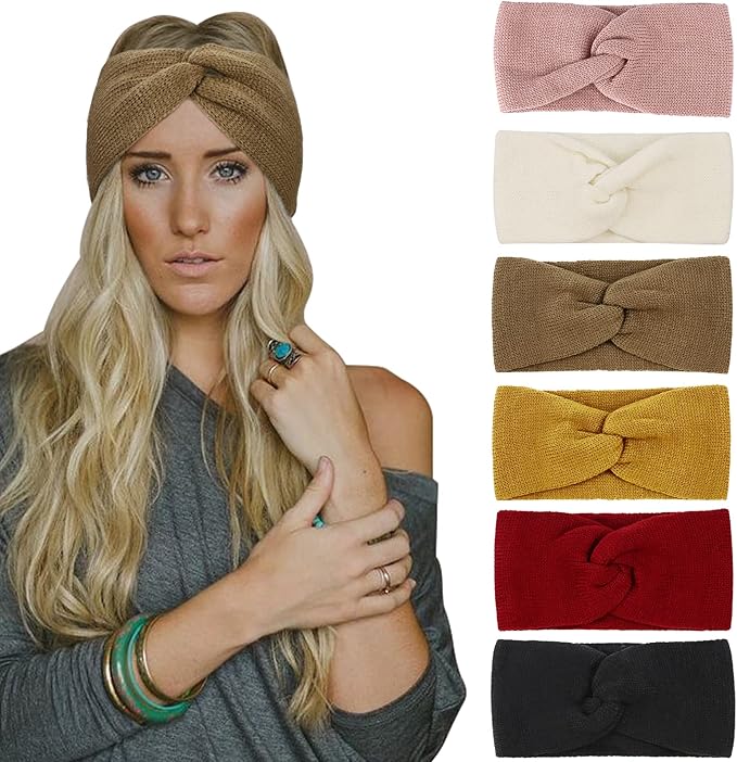 DRESHOW Winter Knit Chunky Headbands for Women Crochet Turban Knitted Ear Warmer Fashion Head Wrap 6 Pack