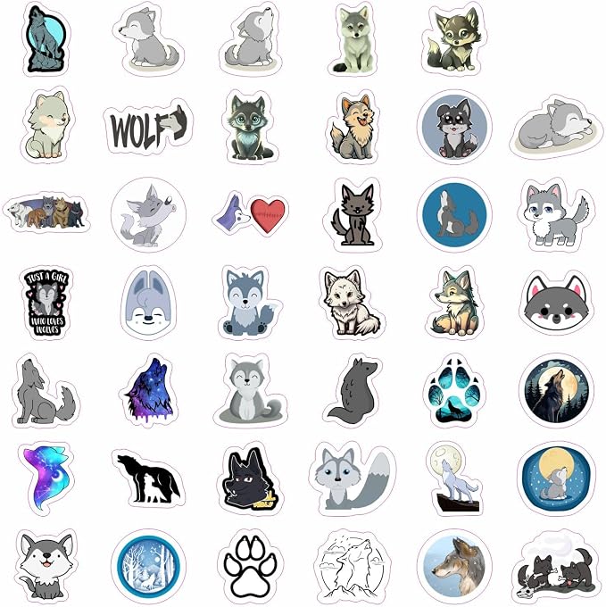 Cute Wolf Stickers for Water Bottle and Laptop - Wolf Party Supplies & Decorations, Waterproof Vinyl Decals, Cute Animal and Wildlife Stickers, Gifts for Women & Men