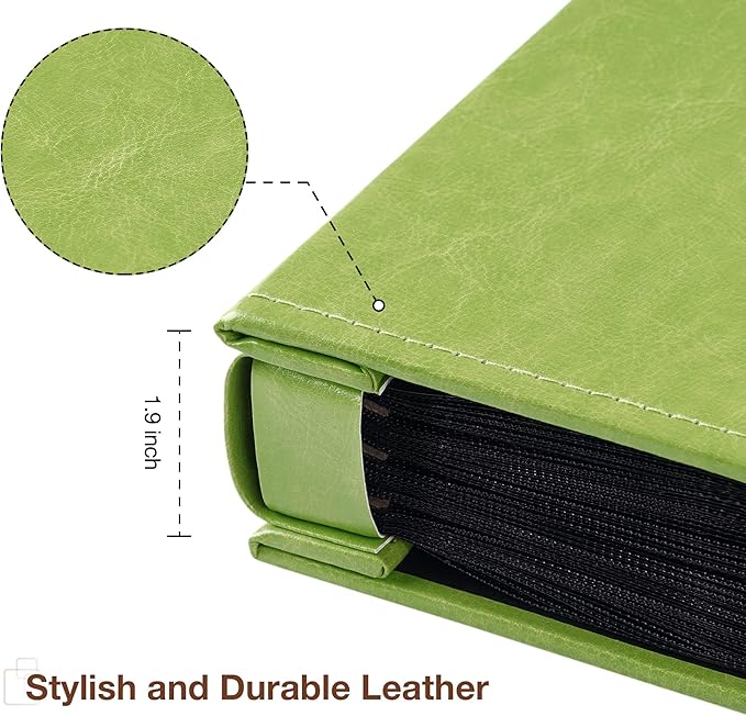 potricher Small Photo Album 4x6 300 Photos Leather Cover Picture Book with 300 Horizontal Pockets for Family Wedding Anniversary and Baby (Green)