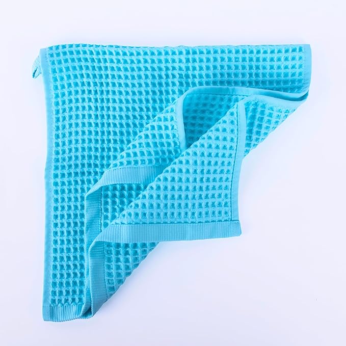 PÜSKÜL - Set of 3 Organic Waffle Hand Towel Turquoise - Premium Quality, 100% Turkish Cotton, Soft, Quick-Dry, Absorbent, Lint-Free Face Kitchen Hand Towels (Turquoise, Hand Towels - Pack of 3)