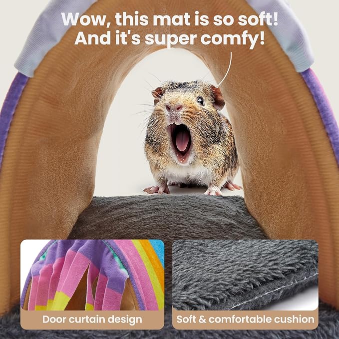 Guinea Pig Hideout Soft Large Bed Tunnel with Door Curtain 2 Pack Guinea Pig Toys Set Bunny Bed Cage Accessories for Small Animals (Rainbow)