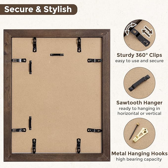 Fun Memories 11x14 Picture Frame-Real Tempered Glass, Rustic Wooden Photo Frames 11 x 14, Display Pictures 8x10 with Mat or 11"x14" Without Mat, 11 x14 Picture Frame for Wall Mounted, Walnut, 1 Pack