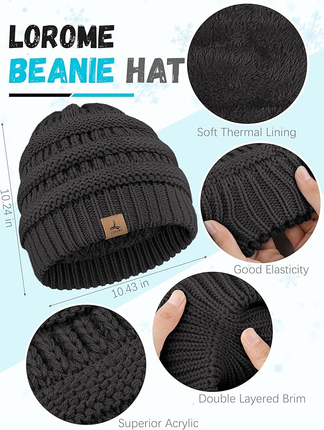 Winter Beanie Hat Scarf Gloves, Warm Fleece Knit Hats Touch Screen Gloves Neck Scarf Set Winter Gifts for Unisex Adult
