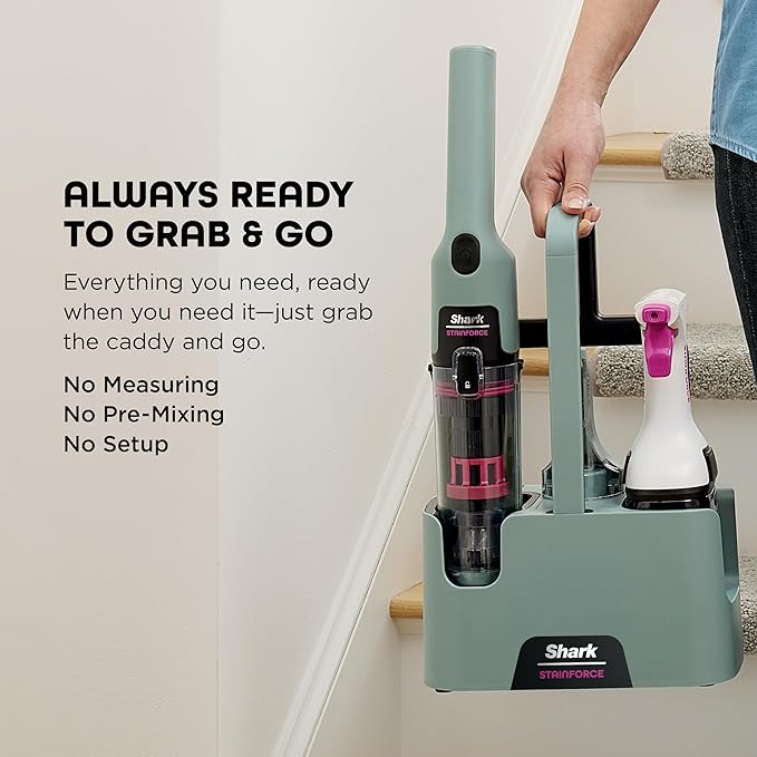 Shark StainForce Cordless Portable Spot, Stain, & Odor Remover System for Carpets, Area Rugs, Upholstery, Stairs, with Storage Caddy, Accessories, and Full-Size Cleaning Solution, HX101 (New)