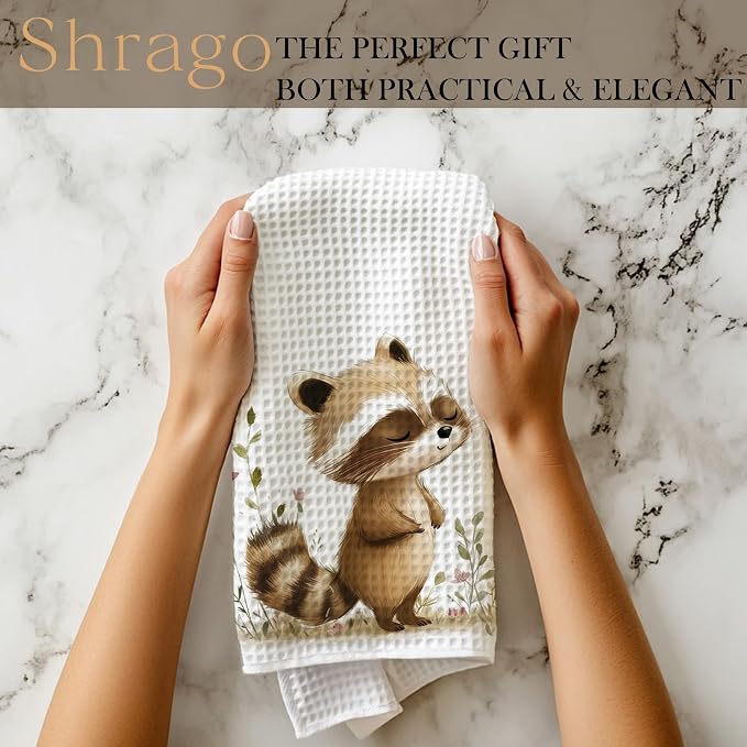 Raccoon Decor Kitchen Towels, Gifts for Raccoon Lovers Dish Tea Towels for Kitchen, Animal Lover Gifts Decorative Hand Towel for Kids Bathroom Decor, 16x24 Inch