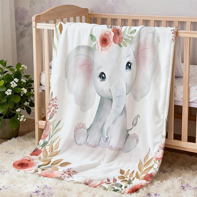 Personalized Baby Blanket with Name, Customized Soft Animals Flannel Blankets for Newborn Boys Girls and Toddlers, for New Mom, Infant Birthday Gift, Elephant-4
