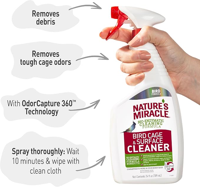 Nature's Miracle Bird Cage & Surface Cleaner, 24 oz | Bio-Enzymatic Formula Helps Break Down Tough Stains & Odors, Cleans & Deodorizes Cages & Accessories, Safe For Pets and Home*