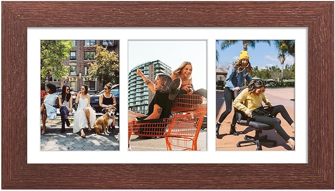 8x16 Picture Frame Display 3 opening Picture Frame 5x7 Collage,Multi Photo Frame with Mat,Plexiglass,Horizontal and Vertical Formats for Wall Decor,Walnut Wood Grain