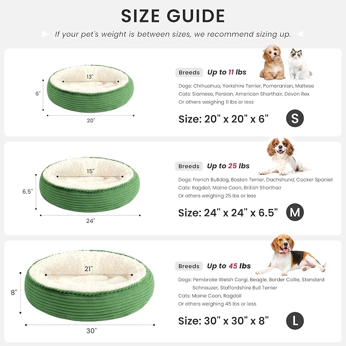 Love's cabin Round Donut Cat and Dog Cushion Bed, 24in Pet Bed for Small or Medium Dogs, Anti-Slip & Water-Resistant Bottom, Soft Durable Fabric Pet Beds, Washable Calming Cat Bed Light Green